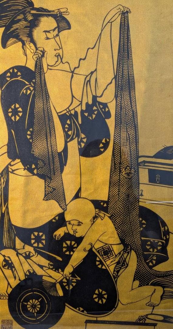 【真作】切絵　母と子　和の切絵作品　昭和モダンの温もり　郷土風情　Y97