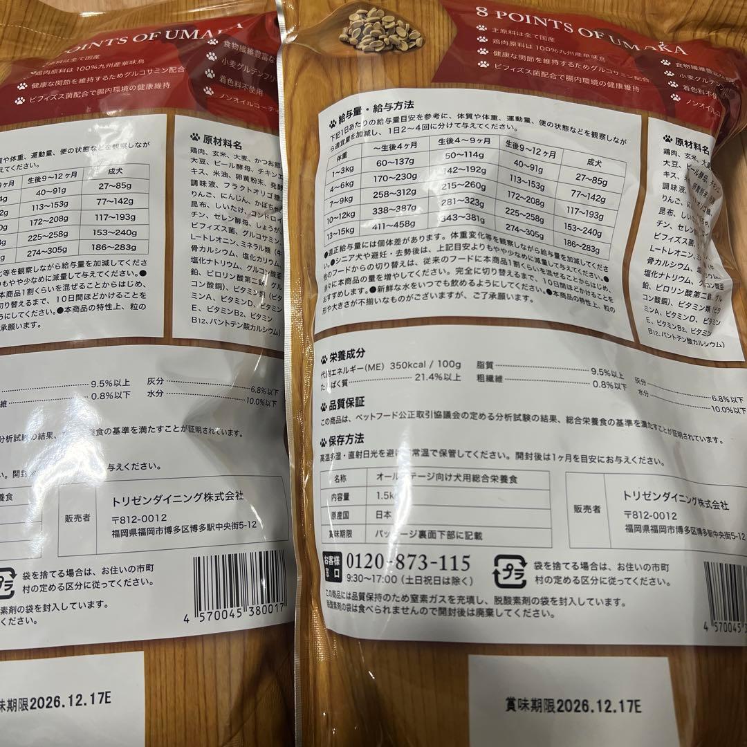 UMAKA うまか　ドッグフード　1.5kg×3