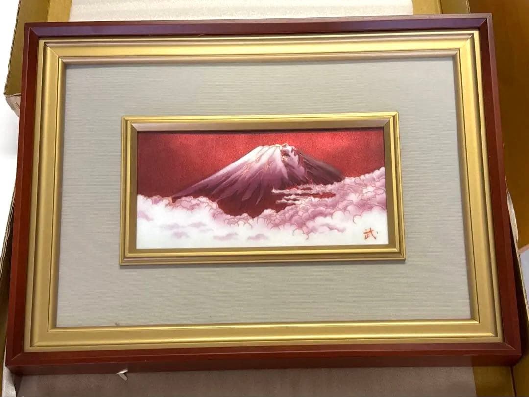 赤富士　七宝焼　額入り　箱付き