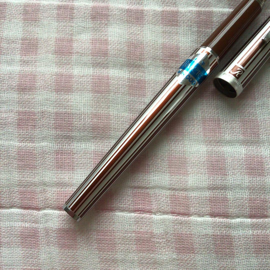 プラチナ 18K 18金 万年筆 リビエール ストライプ 茶 細字 廃盤
