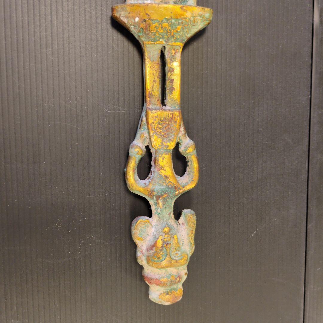 [超希少·重厚] 中国古代 鳳文 青銅剣 剣鞘付き 豪華透かし彫り 骨董品風