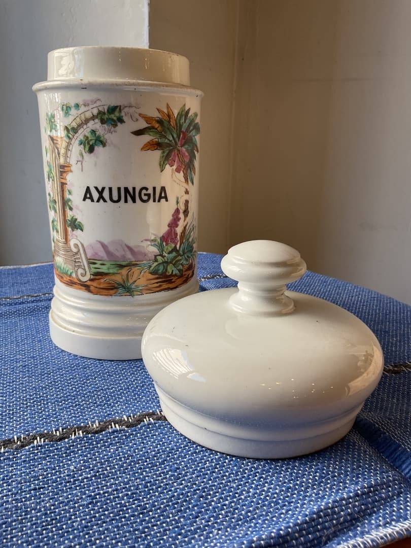 フランス19世紀後半のAXUNGIA 薬瓶 蓋付き