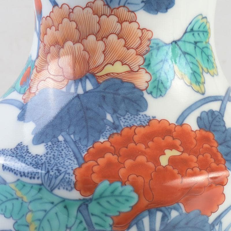 有田焼　今泉今右衛門　色鍋島花絵　花瓶　V　A8A