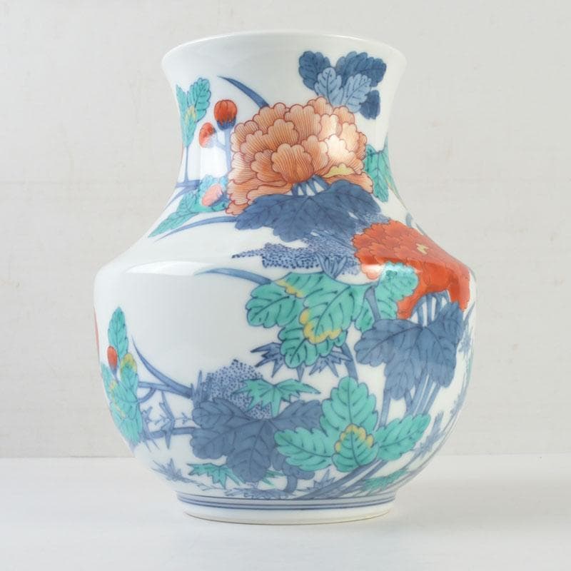 有田焼　今泉今右衛門　色鍋島花絵　花瓶　V　A8A