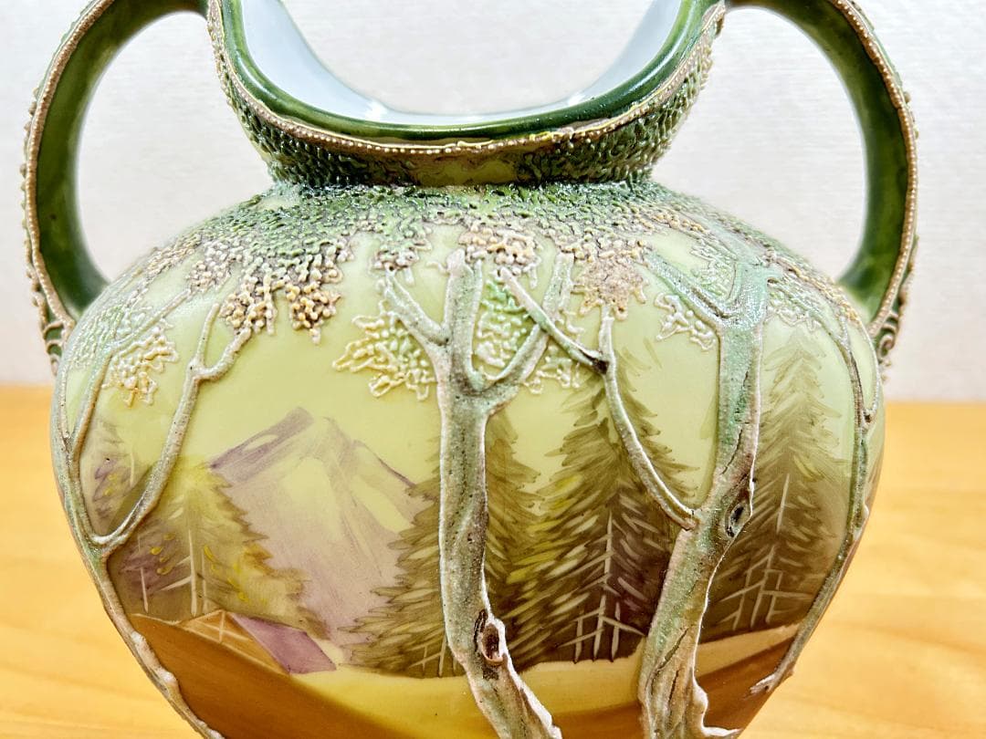 幻の逸品 オールド ノリタケ ホワイトウッドランド 花瓶 盛上 Noritake