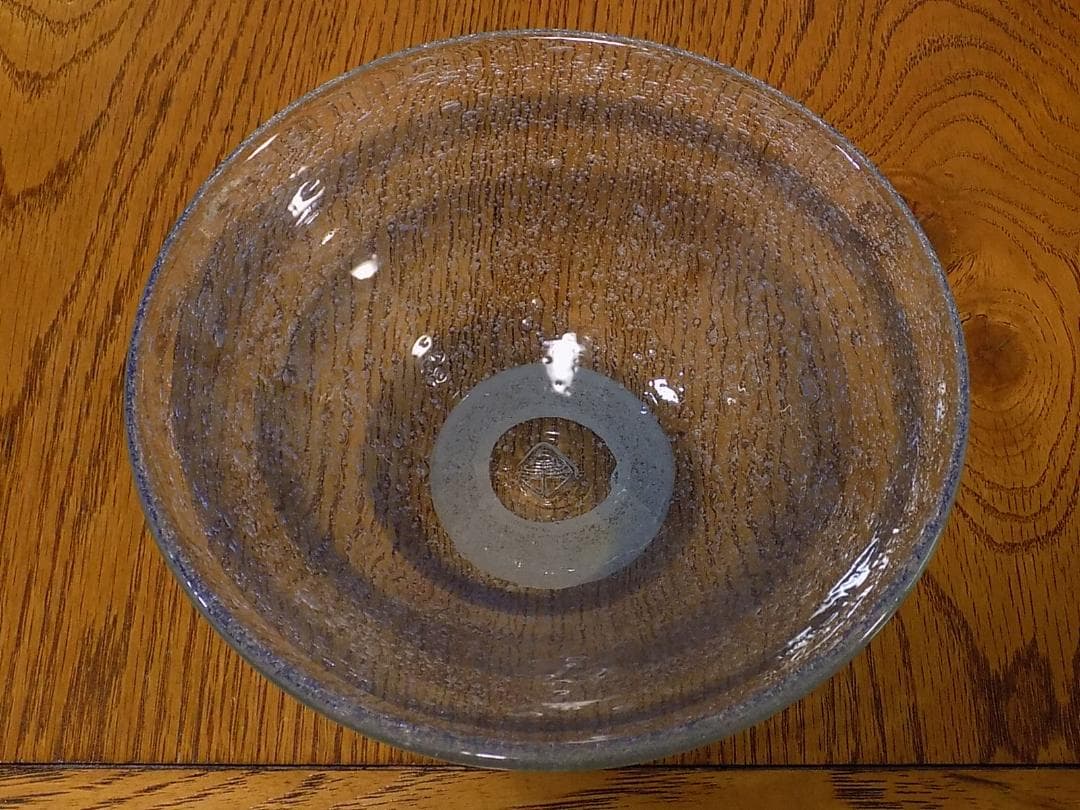 稲嶺盛吉　吹き泡ガラスボーダー柄鉢皿　新品未使用　刻印有