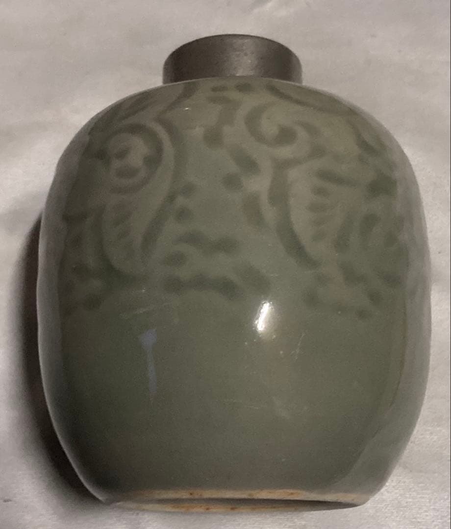 青磁 茶筒 茶葉入れ 錫蓋？ 茶入 詳細不明