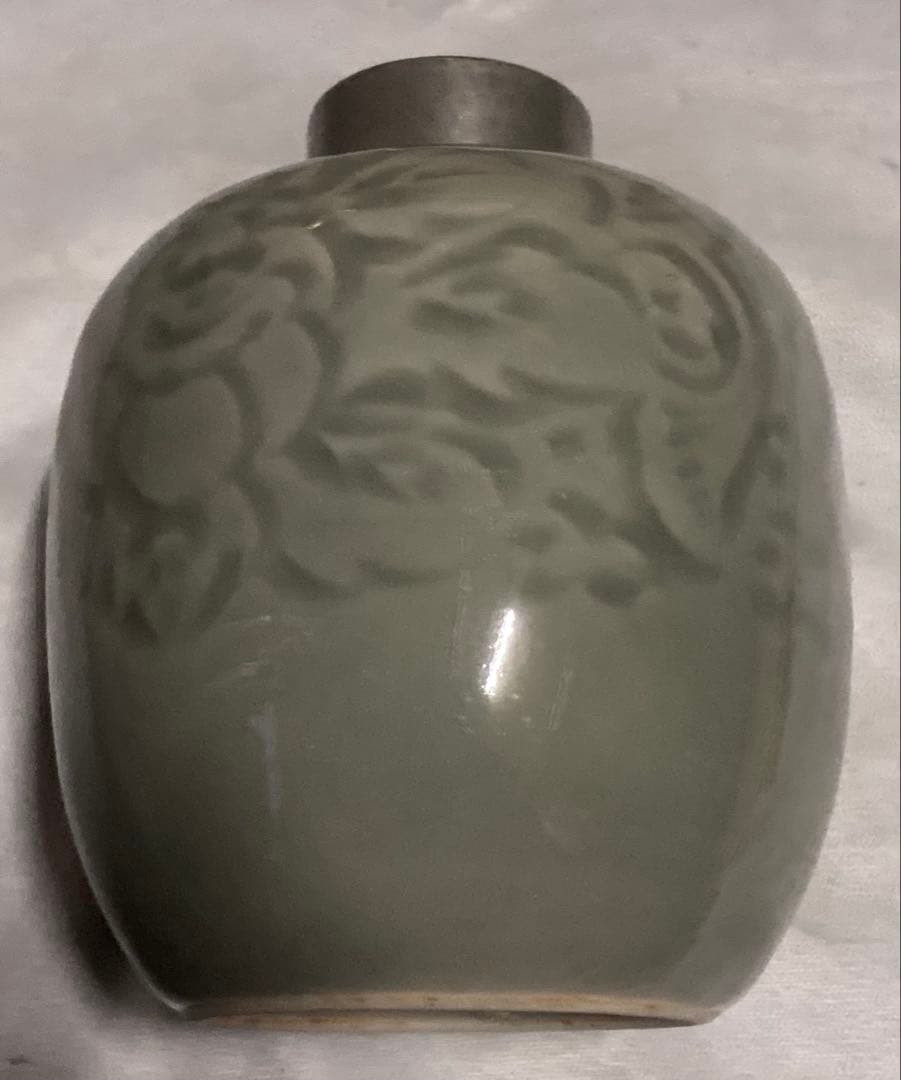 青磁 茶筒 茶葉入れ 錫蓋？ 茶入 詳細不明