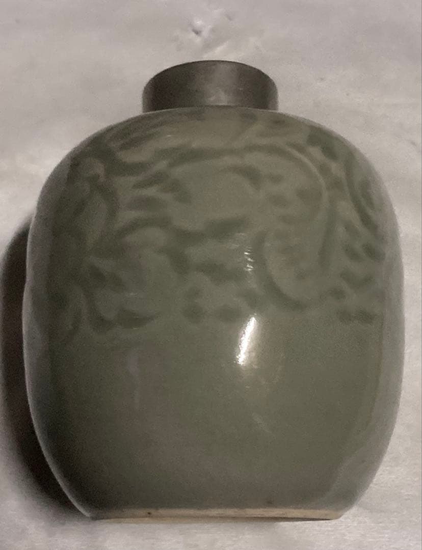 青磁 茶筒 茶葉入れ 錫蓋？ 茶入 詳細不明