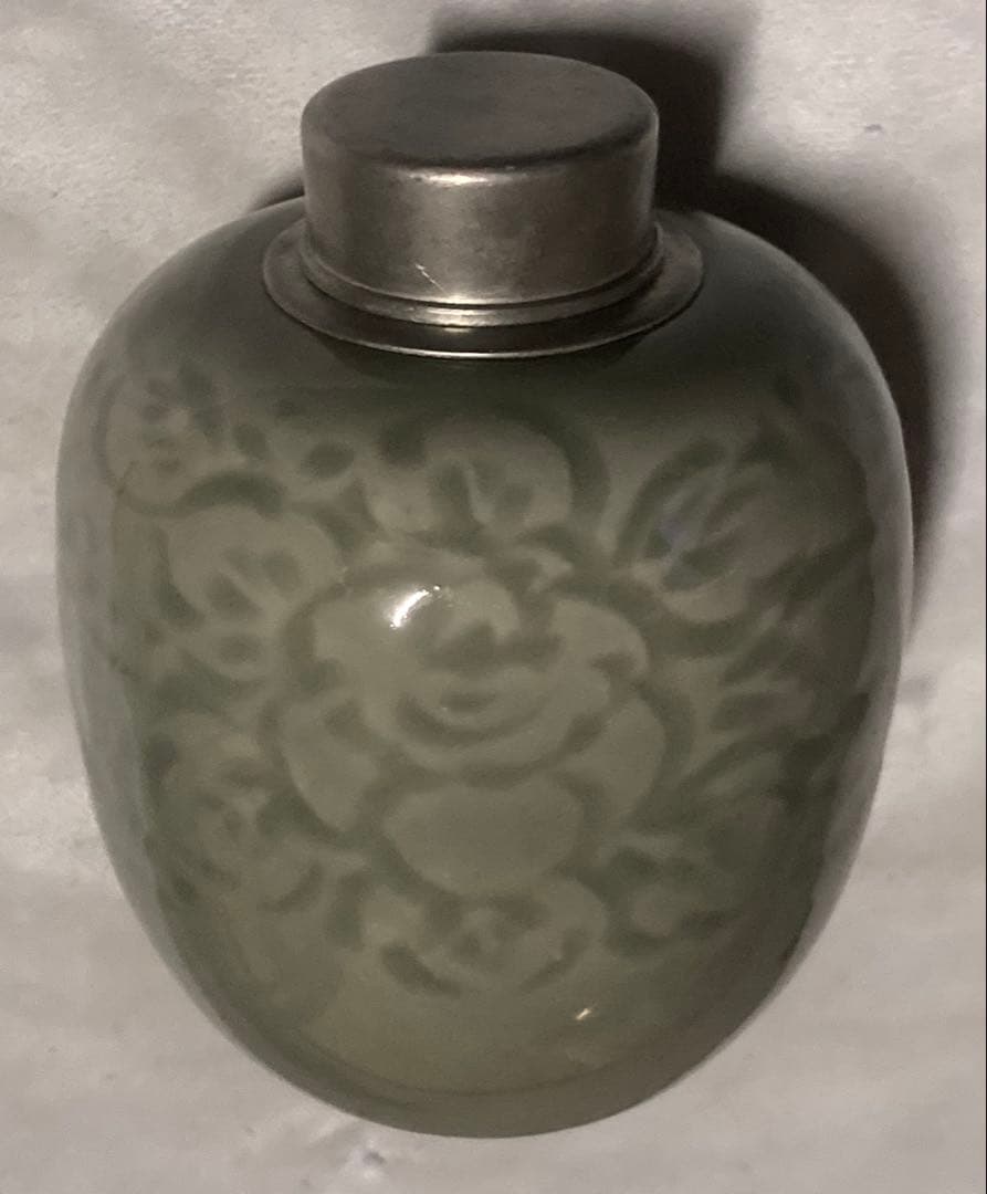 青磁 茶筒 茶葉入れ 錫蓋？ 茶入 詳細不明