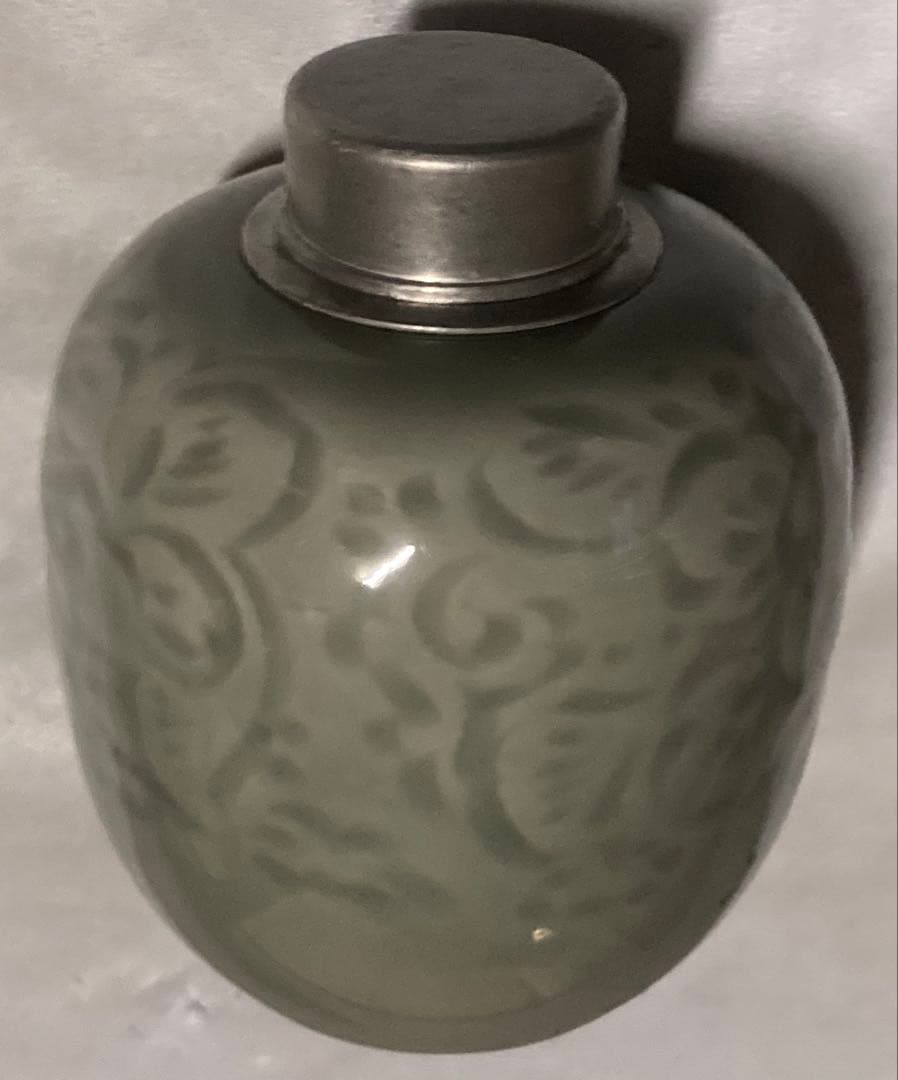 青磁 茶筒 茶葉入れ 錫蓋？ 茶入 詳細不明