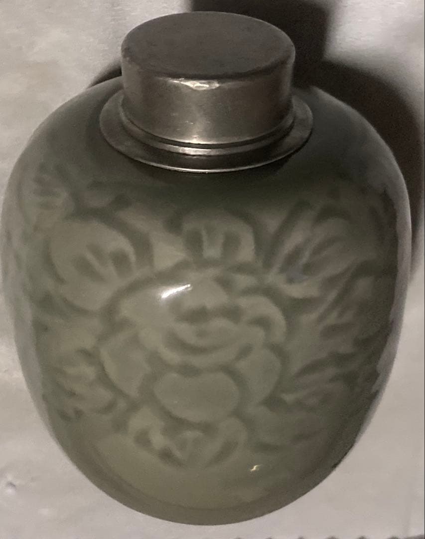 青磁 茶筒 茶葉入れ 錫蓋？ 茶入 詳細不明