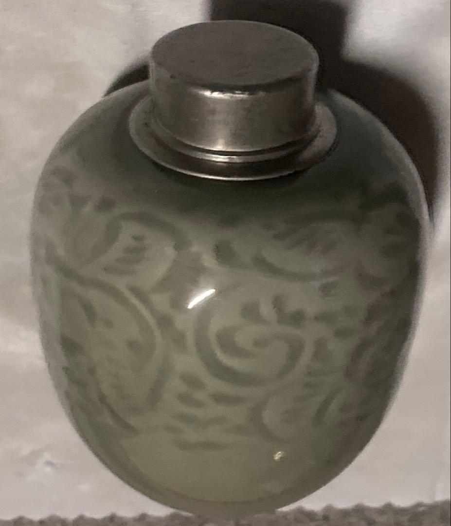 青磁 茶筒 茶葉入れ 錫蓋？ 茶入 詳細不明