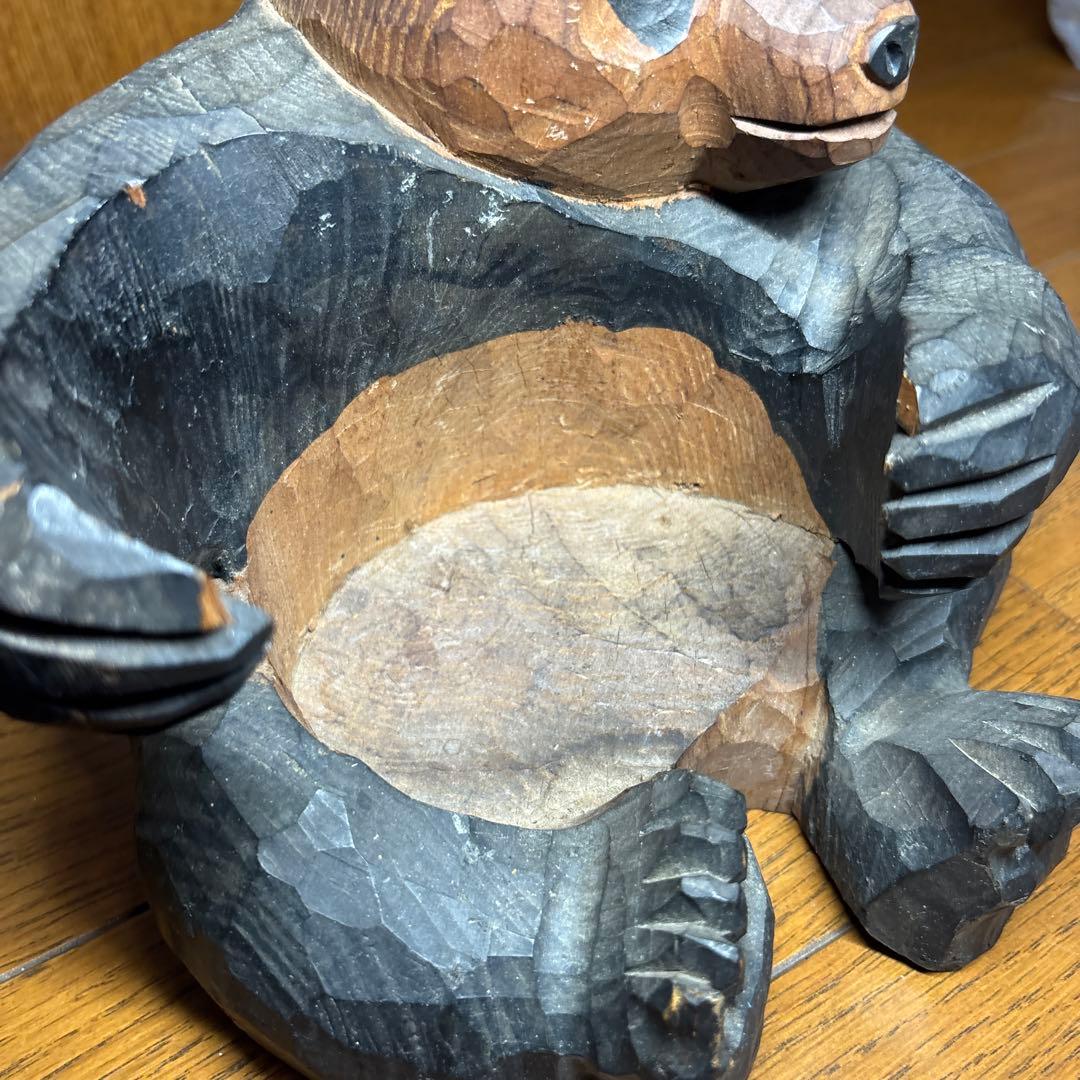 ガラス目 パンダ 木彫り 置物 彫刻 縁起物 オブジェ 高さ18cm
