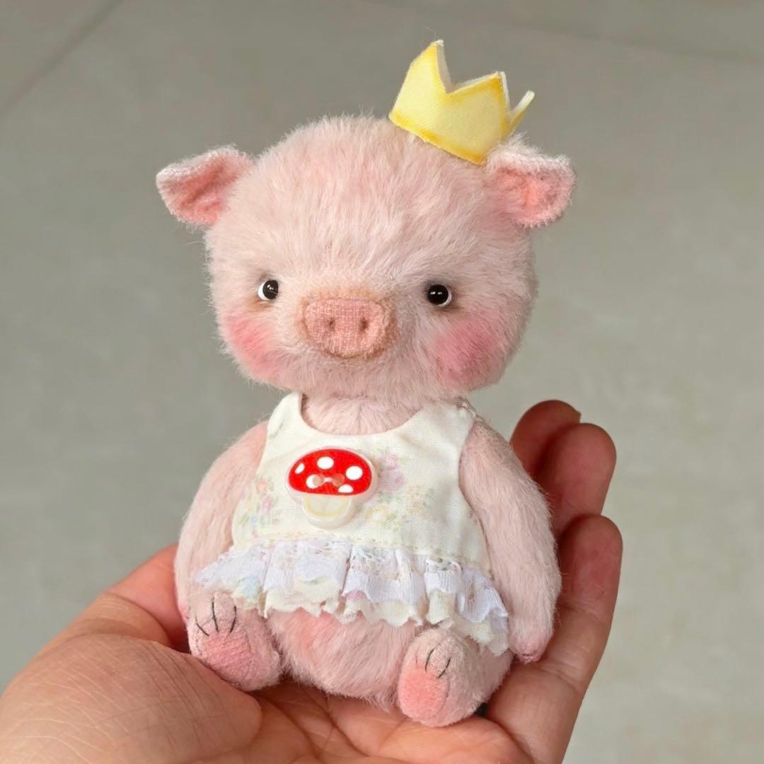 王冠ぶたちゃんとアヒル アーティストベア 海外作家様 ハンドメイド ぬいぐるみ