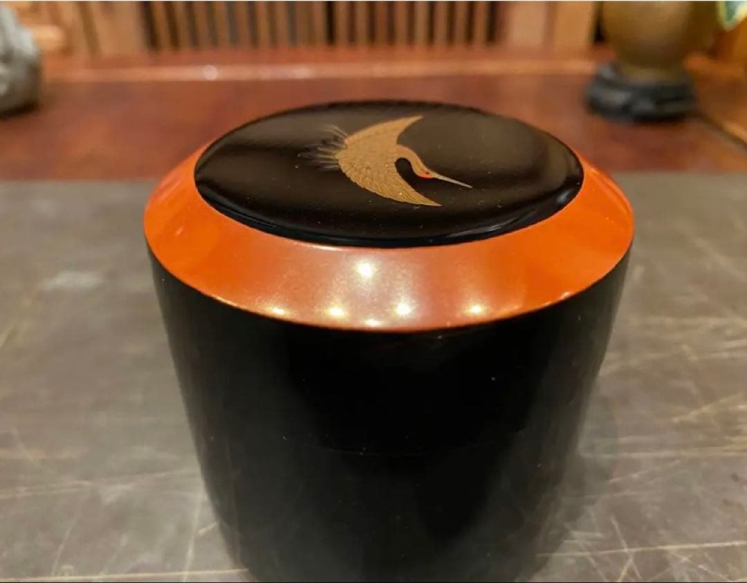 【極美品・内銀仕様】輪島塗 飛鶴金蒔絵 雪吹棗 鈴谷鐵五郎作 共箱 一后一兆師事
