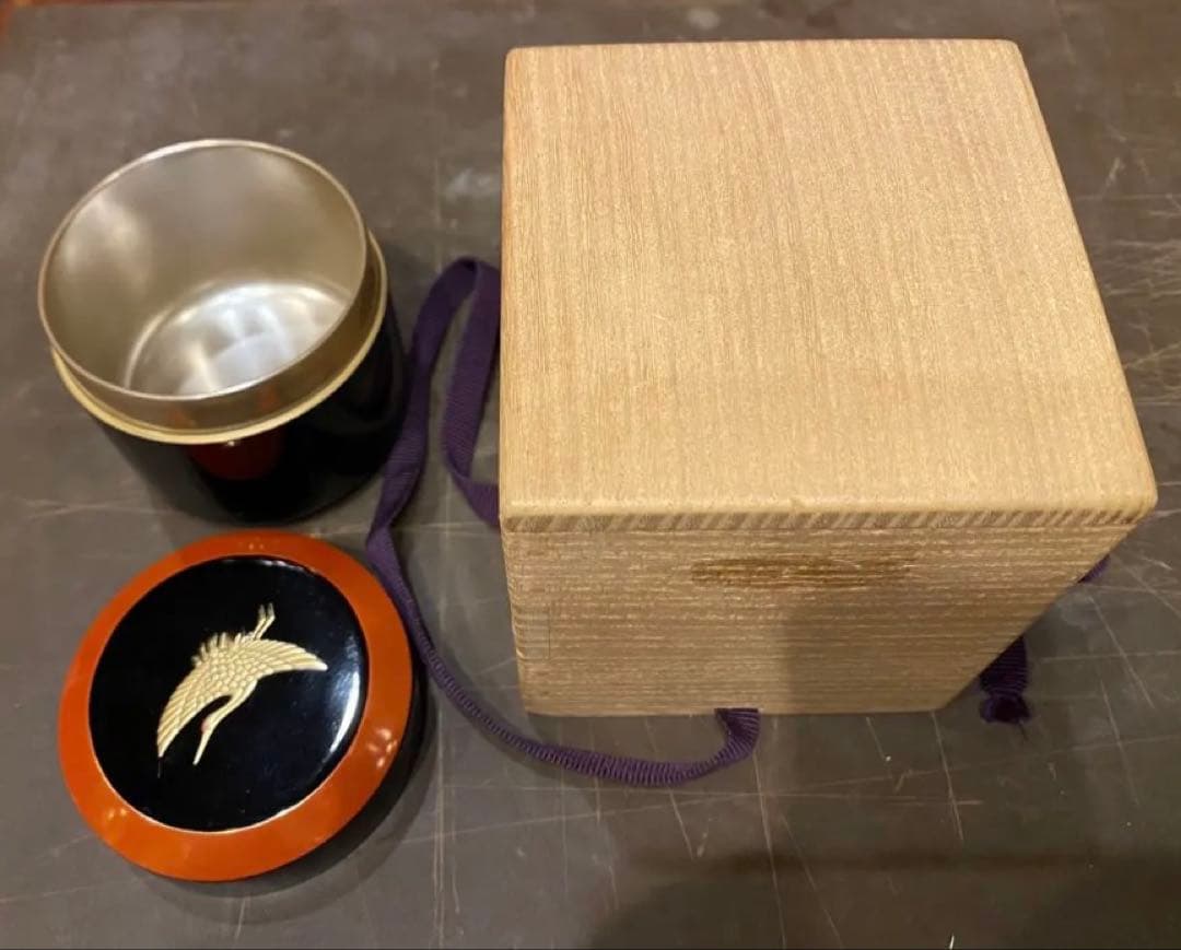 【極美品・内銀仕様】輪島塗 飛鶴金蒔絵 雪吹棗 鈴谷鐵五郎作 共箱 一后一兆師事