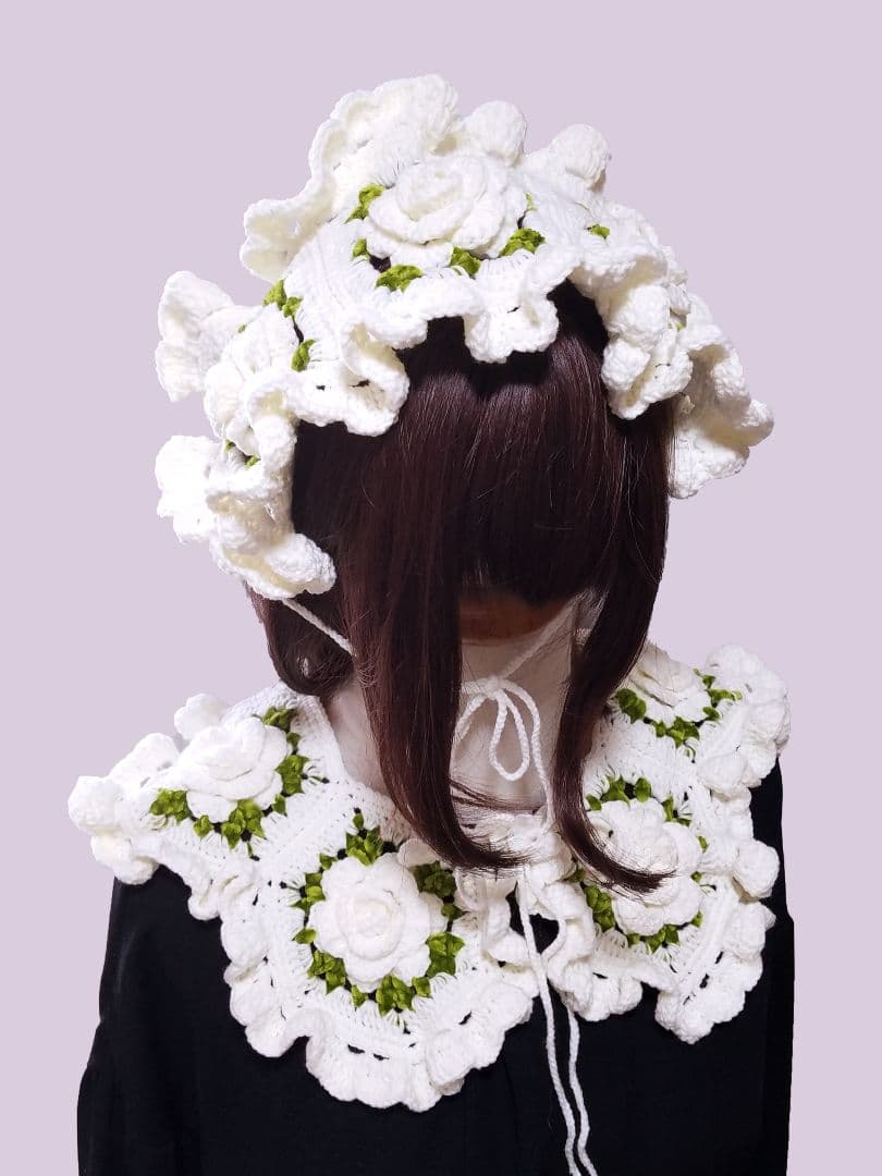 薔薇モチーフヘッドドレス&つけ襟・ホワイト2点セット