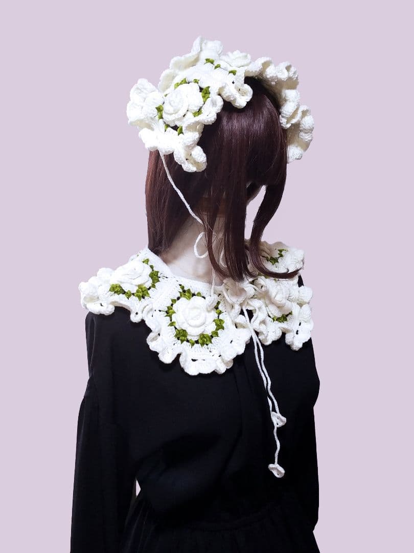 薔薇モチーフヘッドドレス&つけ襟・ホワイト2点セット