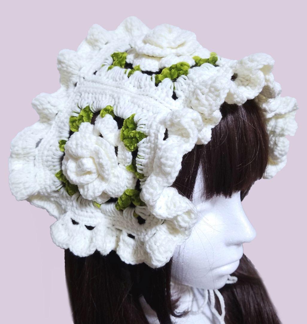 薔薇モチーフヘッドドレス&つけ襟・ホワイト2点セット