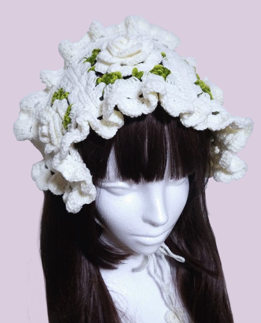 薔薇モチーフヘッドドレス&つけ襟・ホワイト2点セット