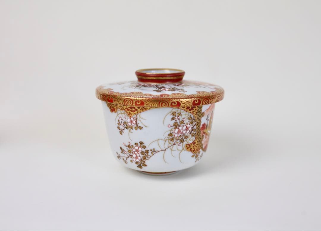 九谷焼 栄喜堂 赤絵 金彩 色絵 茶道具 九谷 和食器 茶碗４個　器　6-5