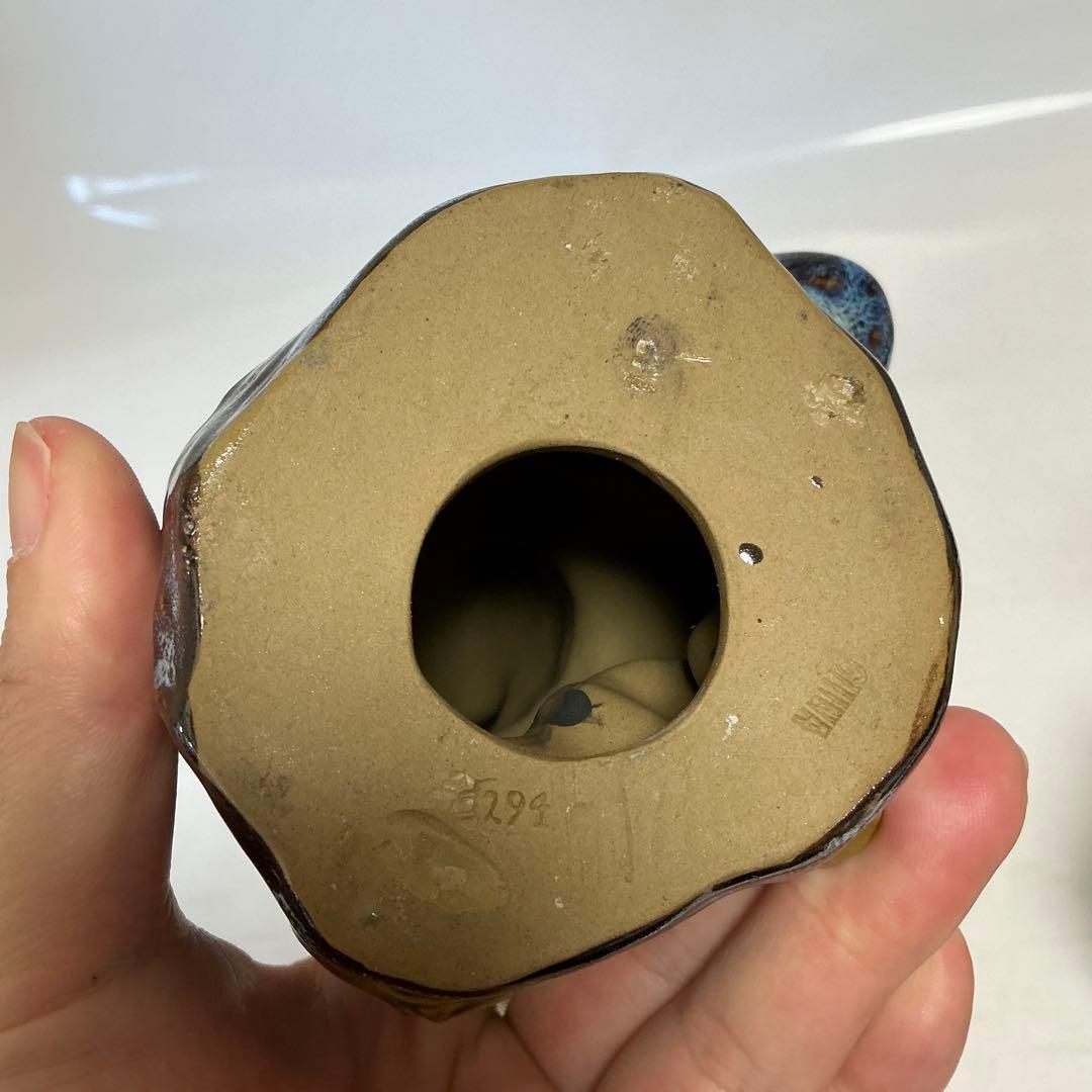 中国　石湾陶器　マッドマン（Mudman）　人形陶器製 老人の像 青い衣装