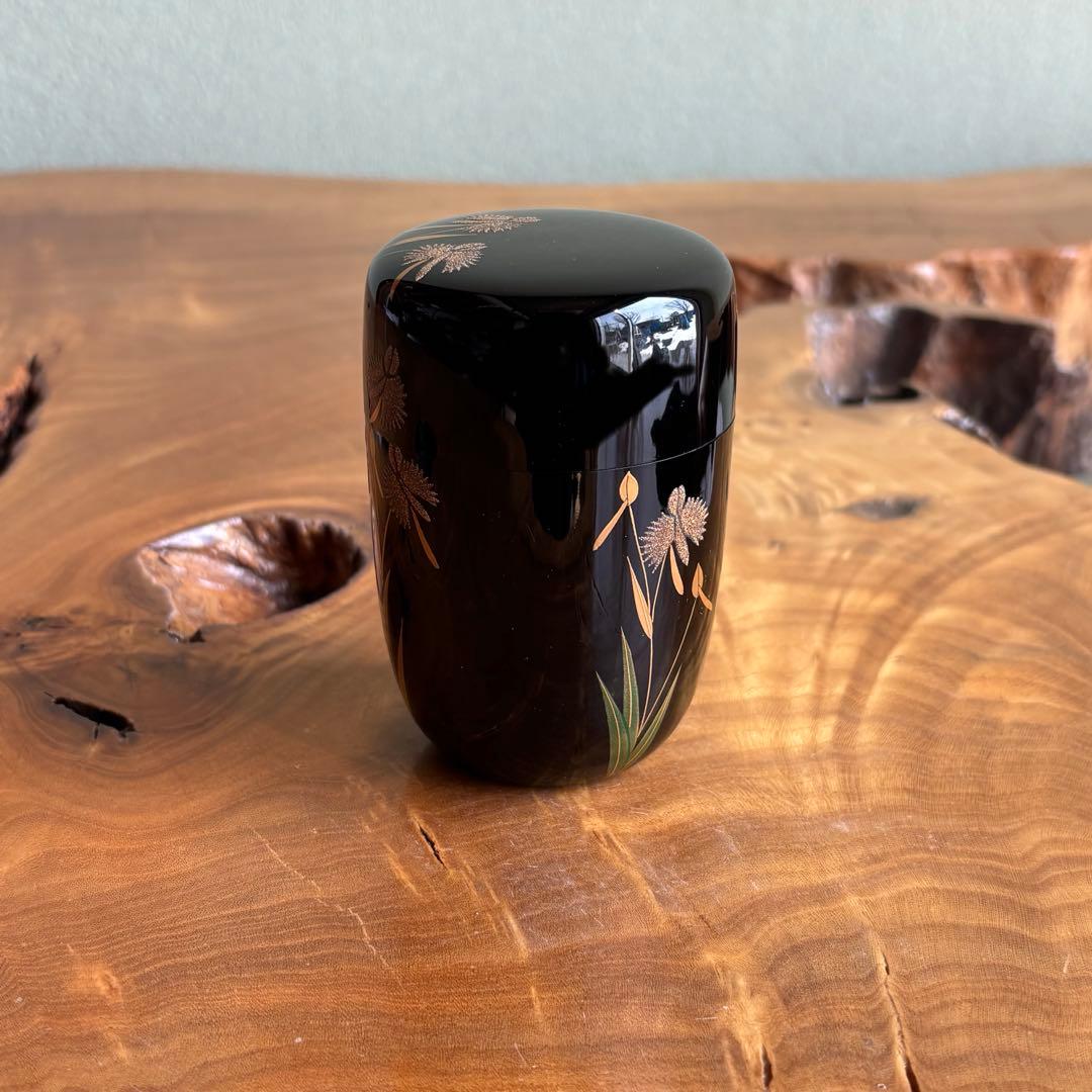 井筒鳳斉造 鷺草蒔絵 長棗 共箱 茶道具