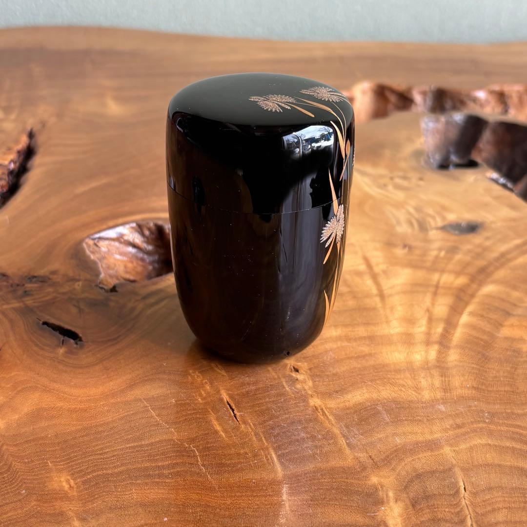 井筒鳳斉造 鷺草蒔絵 長棗 共箱 茶道具