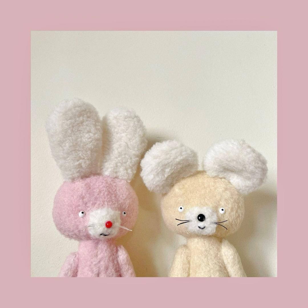 パステルカラーの仲良しちゃん うさぎ ネズミ ハンドメイド 海外作家 ぬいぐるみ