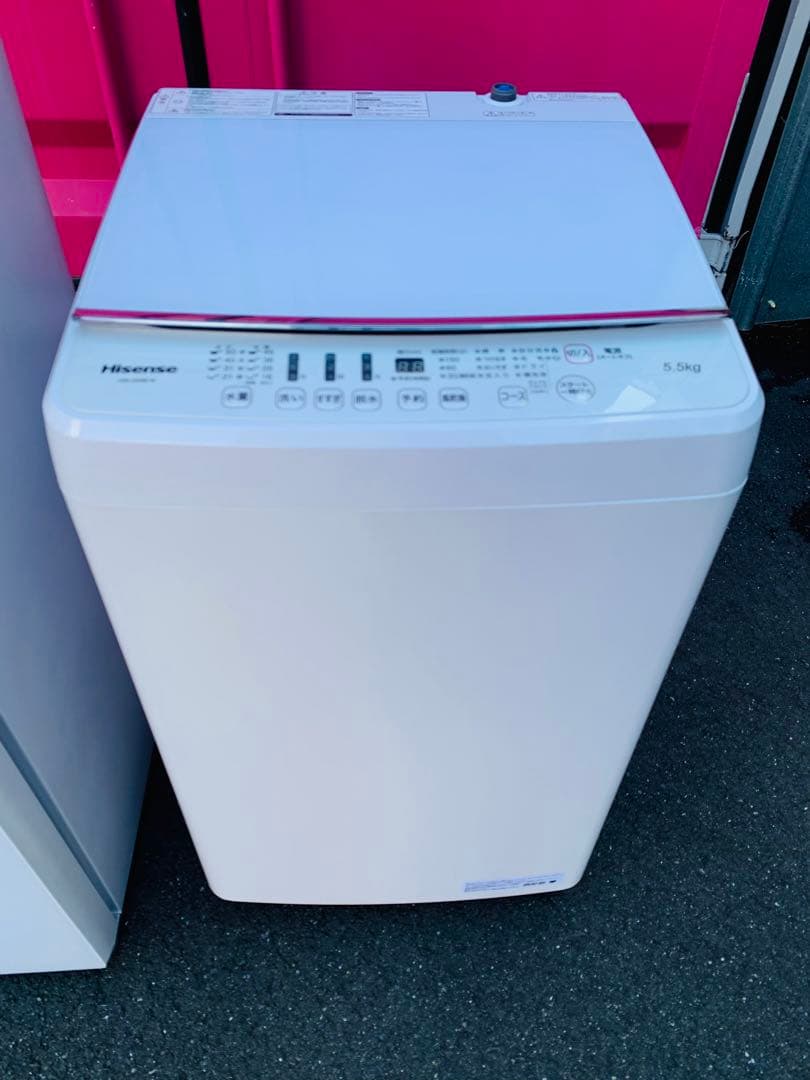 ハイセンス鏡面グラスおしゃれホワイトインテリア冷蔵庫✨ハイセンス5.5KG洗濯機