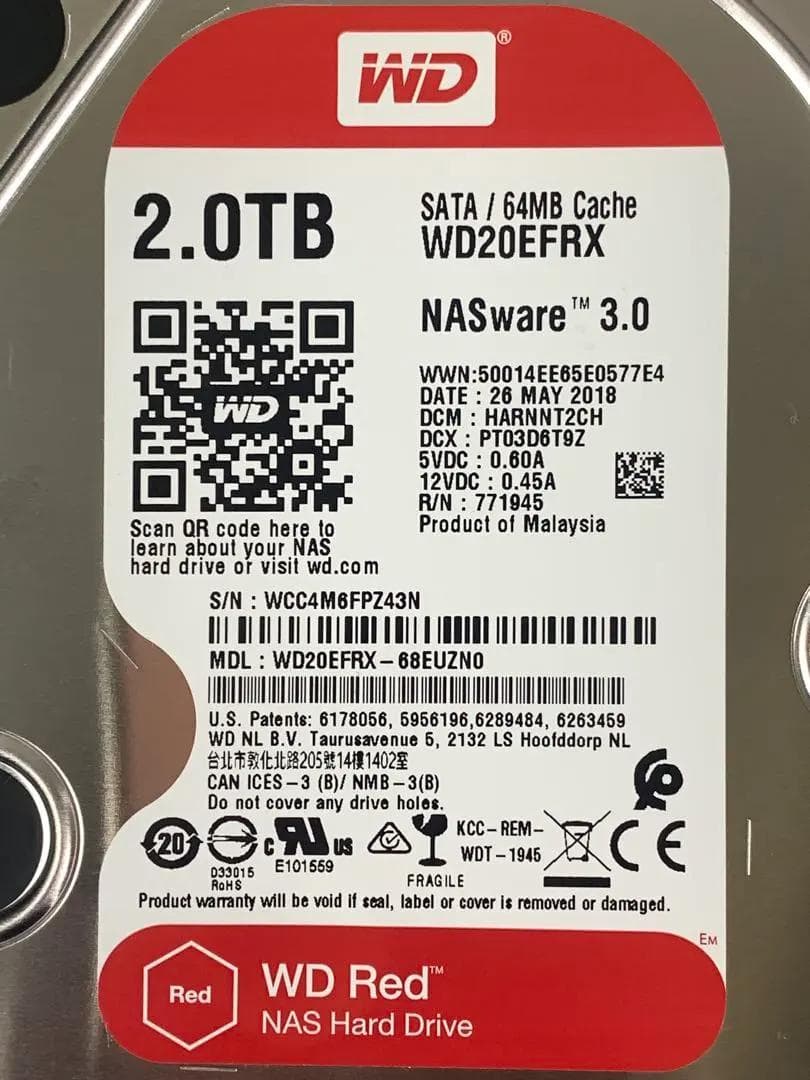 WD Red 2TB NAS HDD 正常 使用1968h