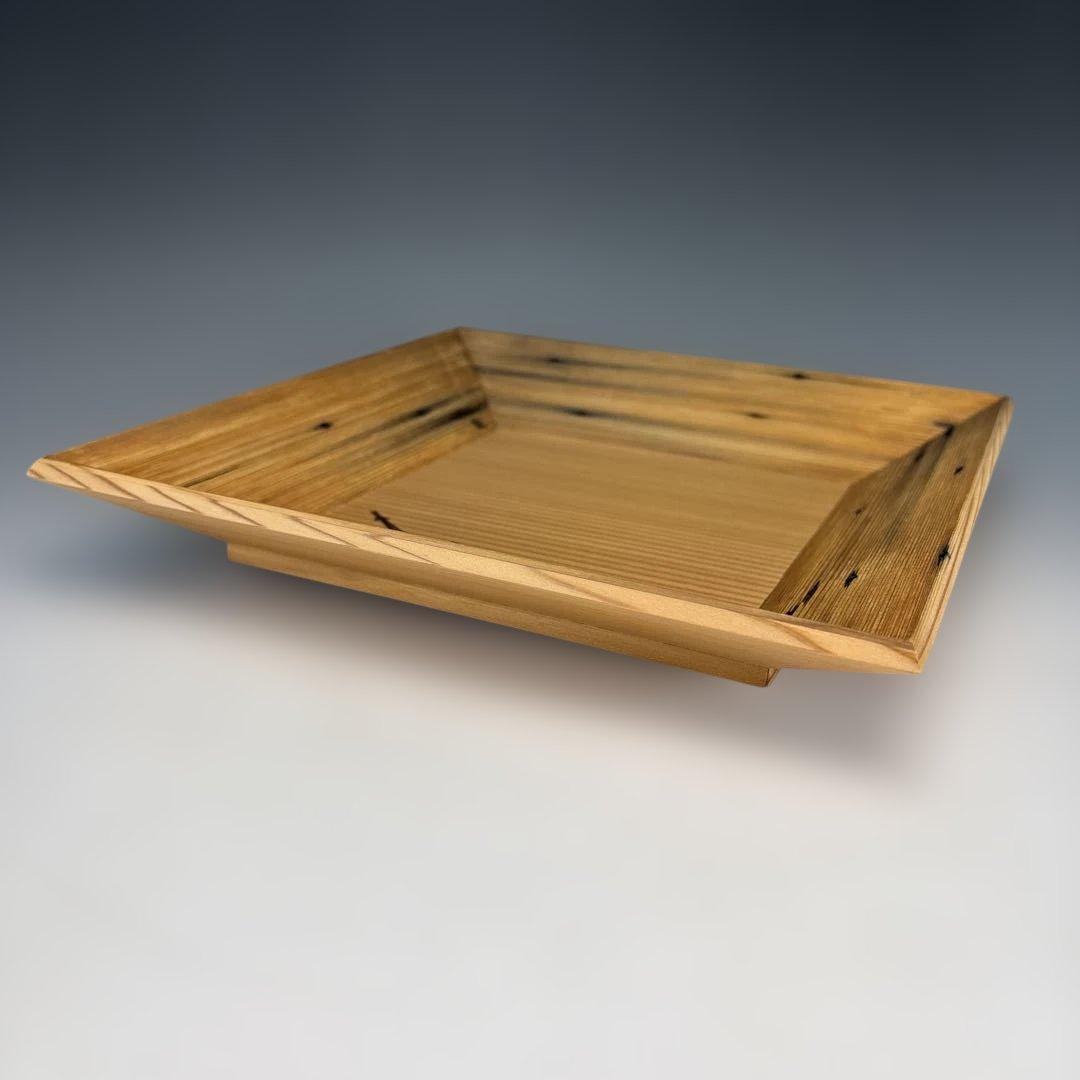 【中古品】茶道具　中村宗悦造　妙喜庵古材杉　四方盆（共箱）松葉焼印
