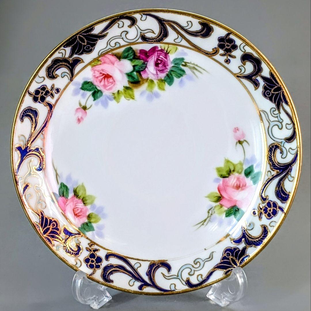 オールドノリタケ銘品!! 　金彩藍帯薔薇図紋　キャビネットカップ＆ソーサー