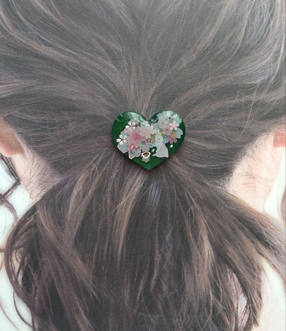 桜とうさぎちゃん グリーンハート ヘアゴム