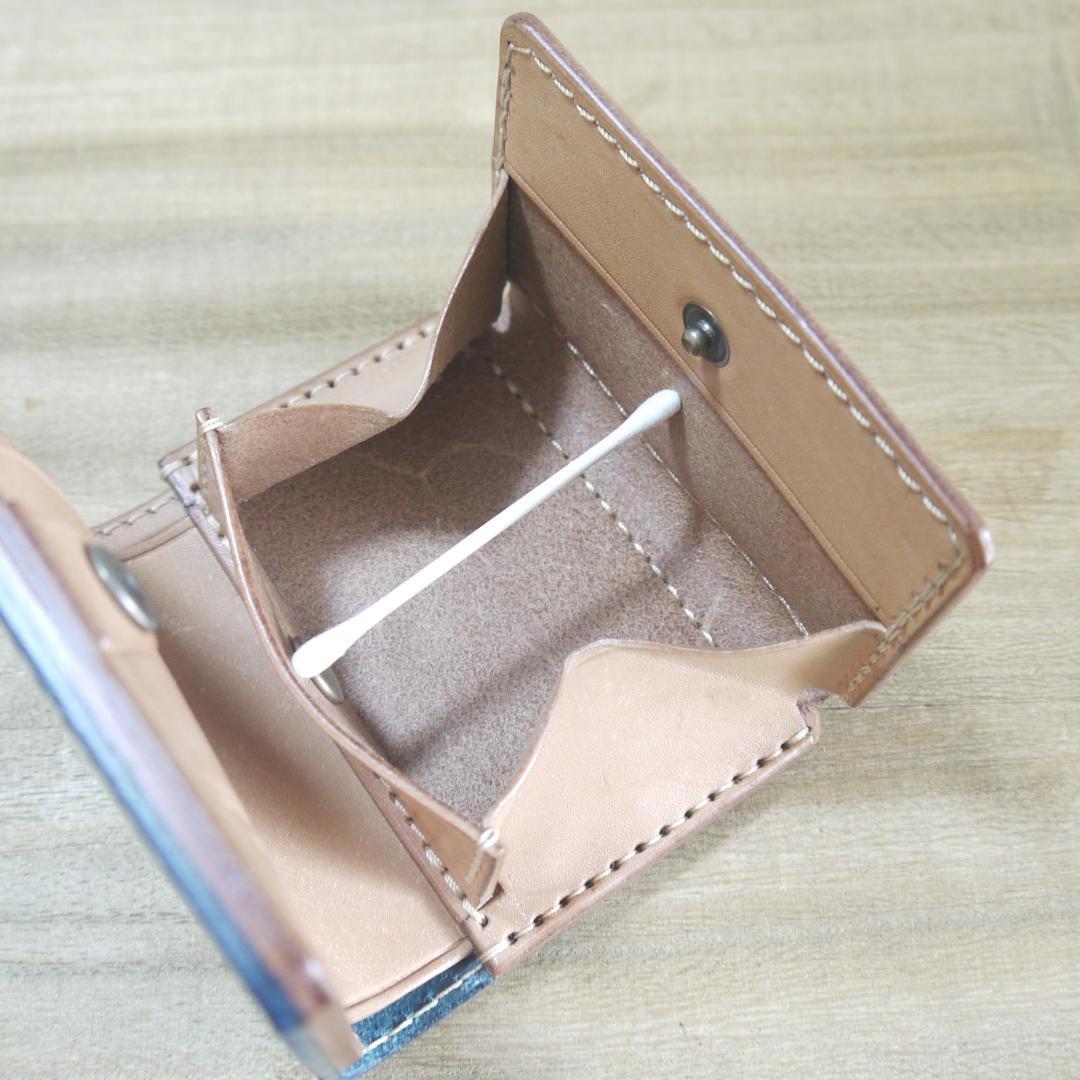 UKブライドルレザー　バーミンガム 　コンパクトウォレット　二つ折　青/生成り