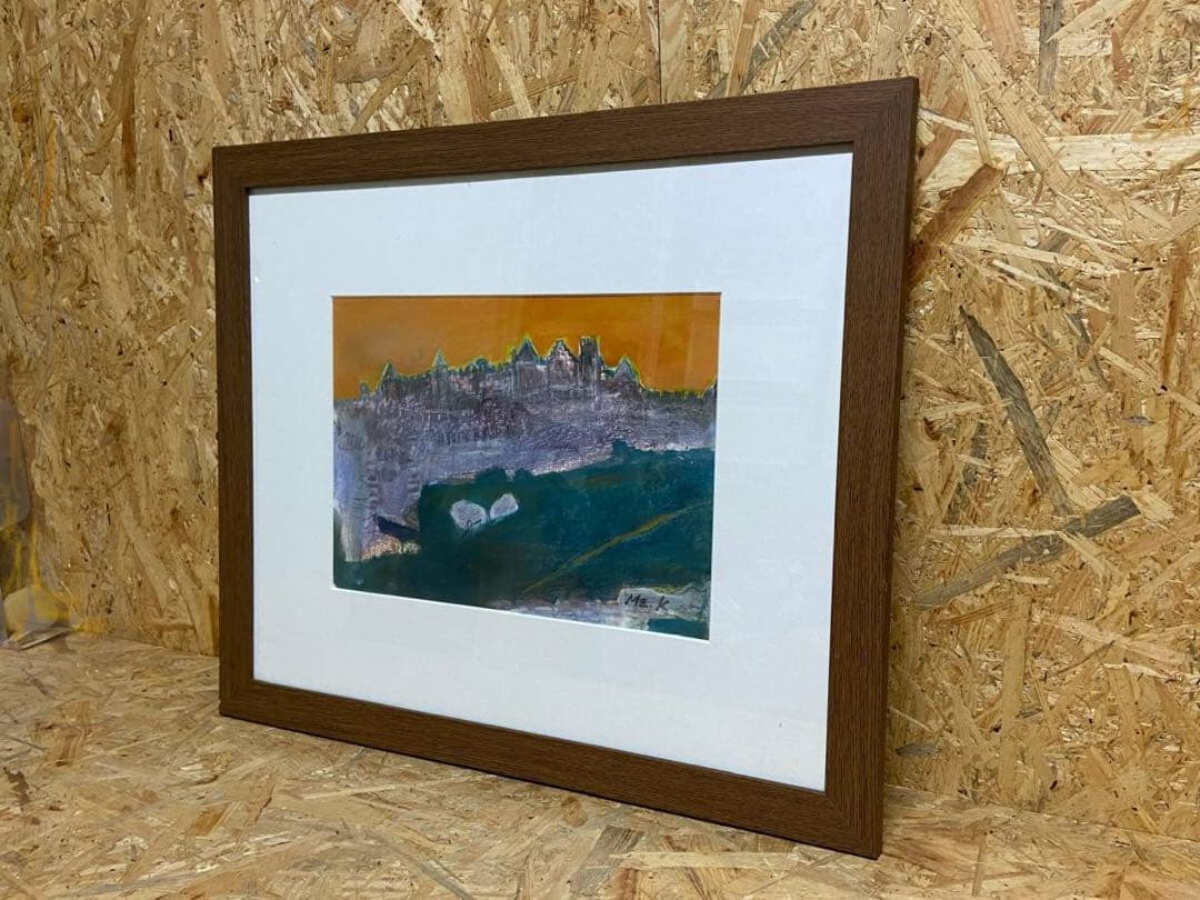 抽象風景画「城塞（カルカソンヌ）」額装 原画