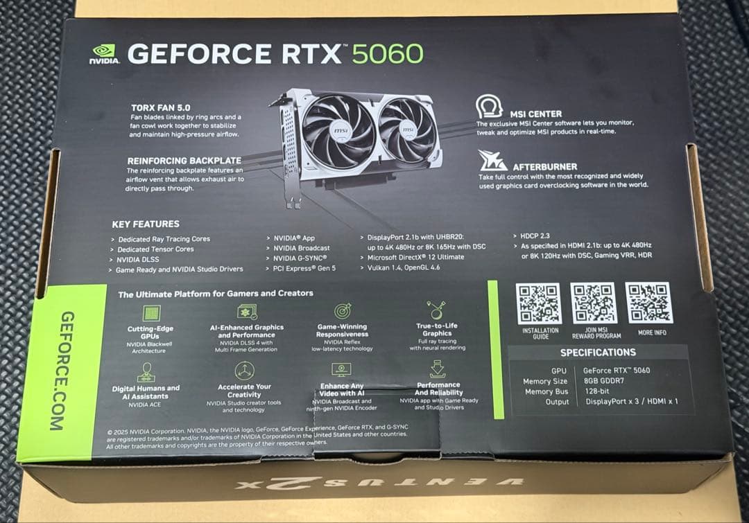 グラフィックボード・グラボ・ビデオカード MSI RTX5060 8GB