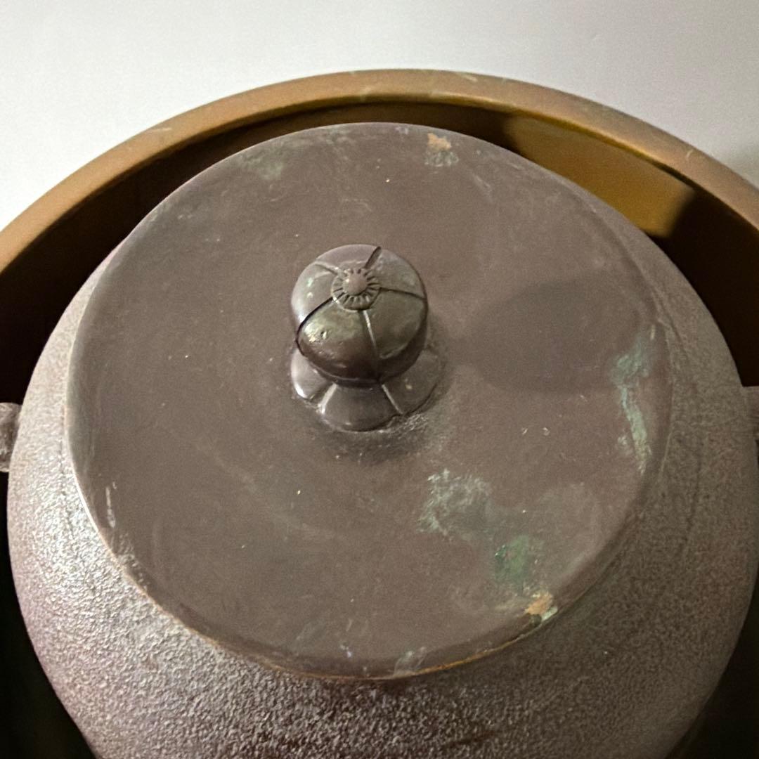 茶道具 唐銅 面取風炉 羽付 真形釜 虫喰五徳 セット 高橋敬典 五徳 風炉 釜