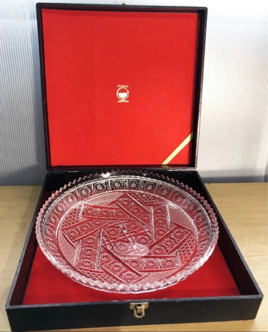 50年前　ソ連製　CRYSTAL 大型グラス皿　箱付き　未使用品