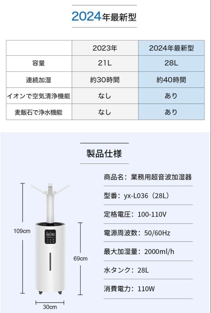 【美品】Monoyoi 加湿器 業務用 28L大容量 ECO湿度設定