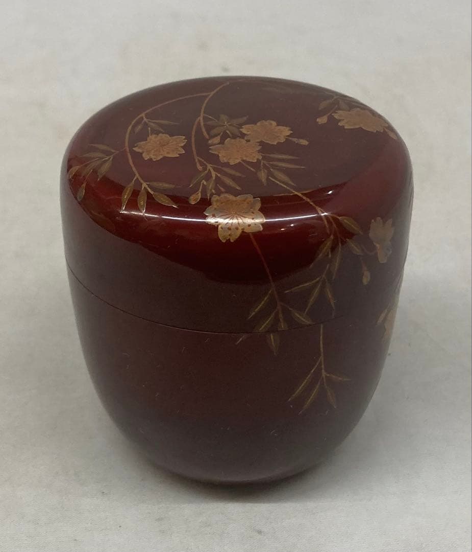 B531b「桜蒔絵 棗」佐路作　溜塗　共箱　平安　茶器　茶道具