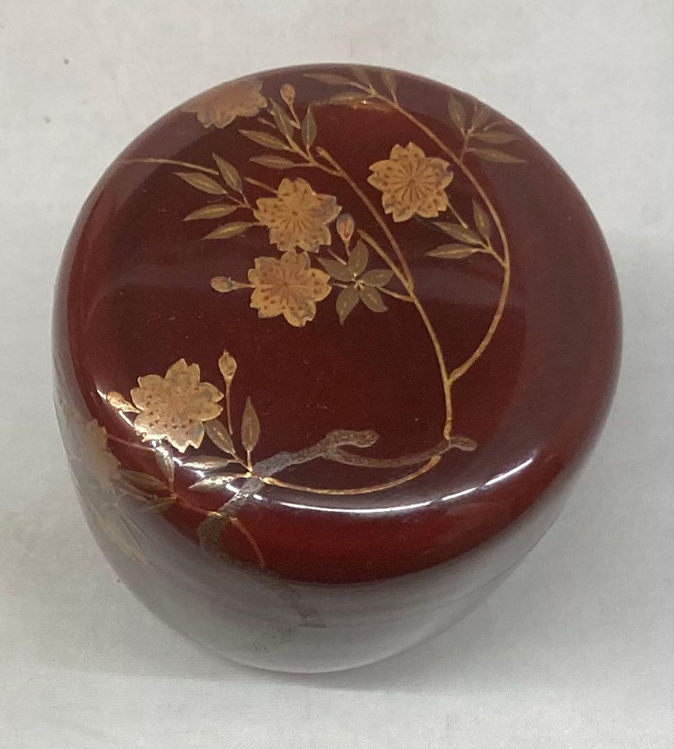 B531b「桜蒔絵 棗」佐路作　溜塗　共箱　平安　茶器　茶道具