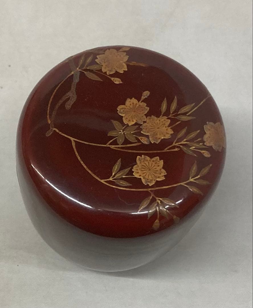 B531b「桜蒔絵 棗」佐路作　溜塗　共箱　平安　茶器　茶道具