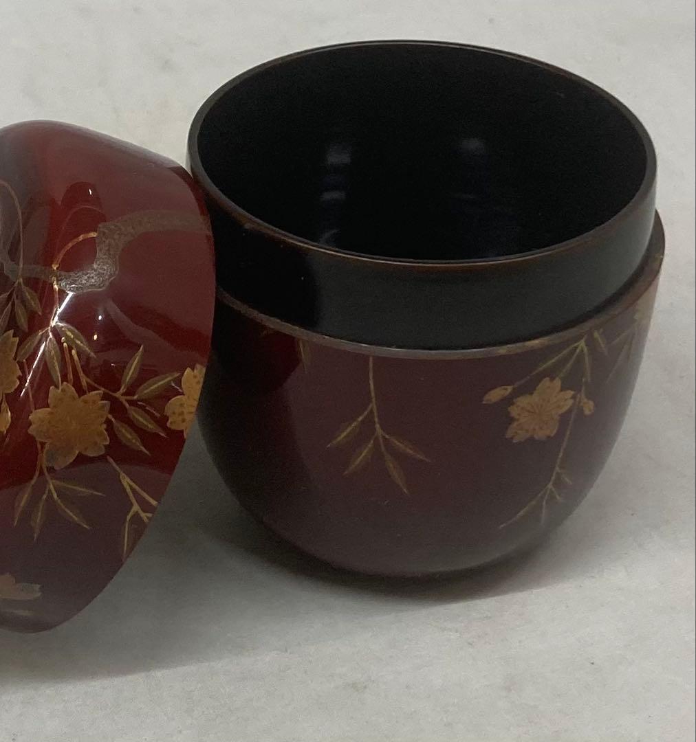 B531b「桜蒔絵 棗」佐路作　溜塗　共箱　平安　茶器　茶道具