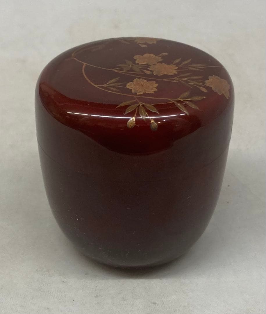 B531b「桜蒔絵 棗」佐路作　溜塗　共箱　平安　茶器　茶道具