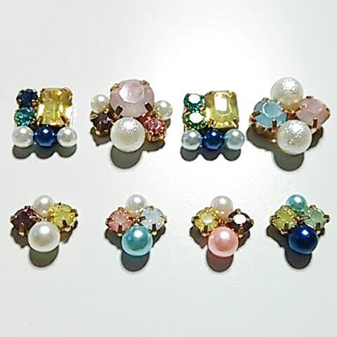 ビジュー、コットンパール、猫ピアス、イヤリング選べるカラーと飾り♪組合せピアス♪
