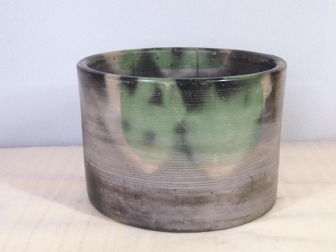 【骨董・良品】大平造 欅枠入り陶器火鉢 煙草盆/莨盆 昭和レトロ/アンティーク