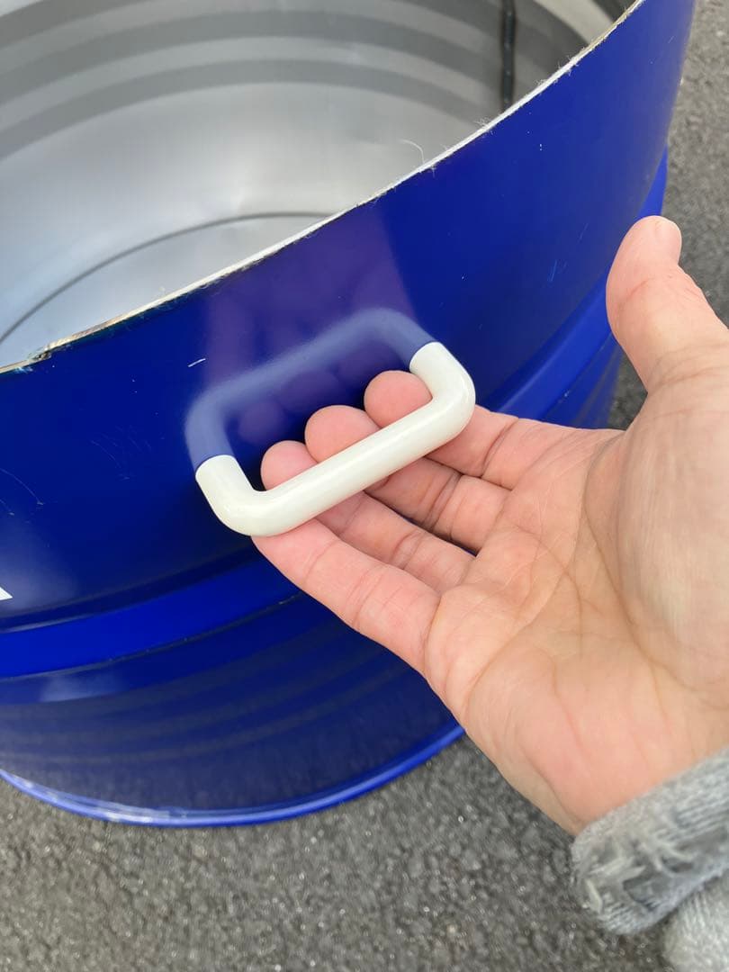 取手付き！半切りドラム缶 100L【青系統色】輪切り 洗浄済み、キャンプ コンロ