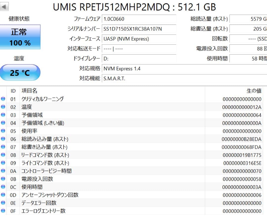 内蔵型SSD I UMIS RPETJ512MHP2MDQ 512GB SSD